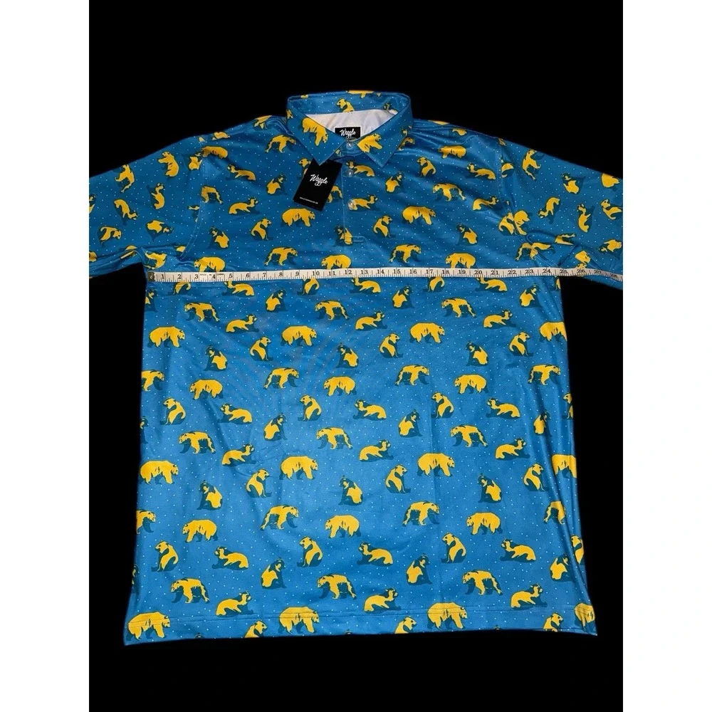 Waggle Men's Size - 2XL  Blue Bear Print Short Sleeve‎ Performance Golf Polo New - Picture 3 of 8